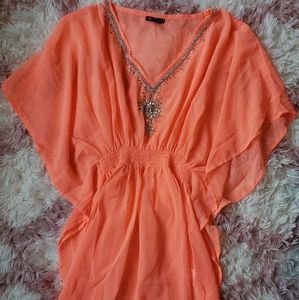 Coral and Silver Beads Swimsuit Cover